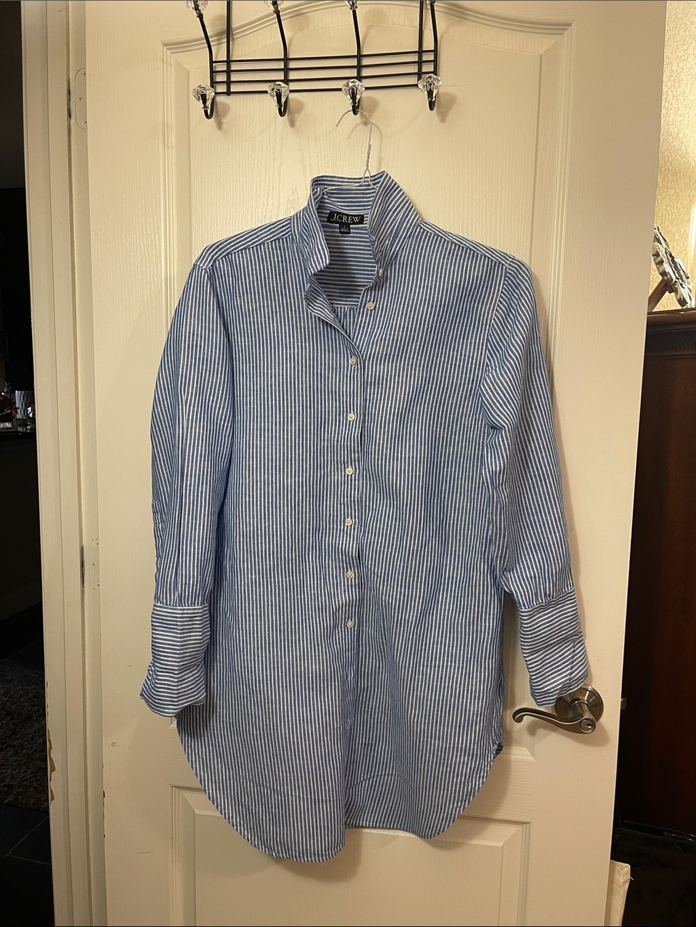 J. Crew Light Blue and White Vertical Stripe Button-Down Shirt dress